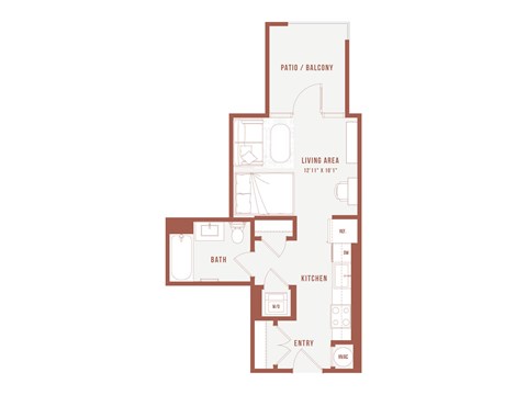 Floor plan for studio, 1 bath, 389 sqft